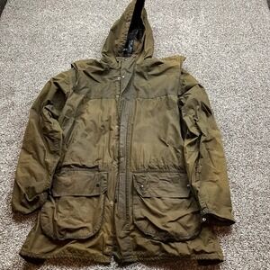Barbour Jacket Mens 4 Classic Durham Waxed Cotton Hooded Olive Green